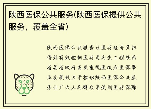 陕西医保公共服务(陕西医保提供公共服务，覆盖全省)